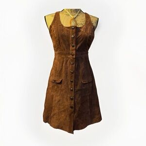 Vintage Esprit Leather Mini Dress S Suede Emp‎ Waist Snap Front Pockets Rare 90s